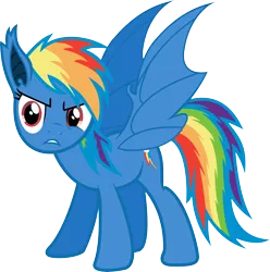 Size: 9198x9289 | Tagged: safe, artist:drakizora, derpibooru import, rainbow dash, bat pony, pony, absurd resolution, bat ponified, fangs, race swap, rainbowbat, simple background, solo, transparent background, vector