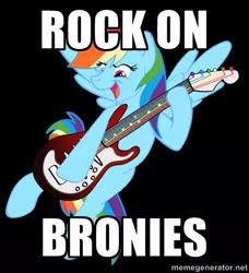 Size: 500x549 | Tagged: artist:cluttercluster, derpibooru import, edit, guitar, image macro, rainbow dash, rainbow thrash, rock, safe, solo