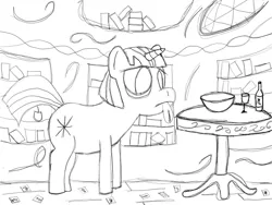 Size: 1024x768 | Tagged: artist:turinturambar, confetti, derpibooru import, friendship is magic, monochrome, party, safe, sick, solo, twilight sparkle