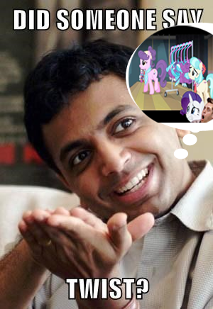 Size: 300x436 | Tagged: derpibooru import, image macro, manhattan, m. night shyamalan, rarity, safe, season 4, twist