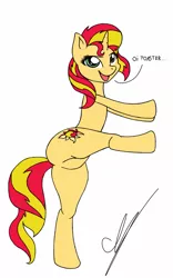 Size: 707x1131 | Tagged: suggestive, artist:bolchen, derpibooru import, sunset shimmer, pony, featureless crotch, female, solo, solo female