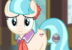 Size: 500x345 | Tagged: safe, derpibooru import, screencap, coco pommel, rarity takes manehattan, animated, cocobetes, cute, eye shimmer, floppy ears, solo