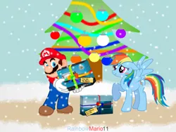 Size: 2000x1500 | Tagged: safe, artist:rainbowmario11, derpibooru import, rainbow dash, 3ds, christmas, christmas tree, crossover, holiday, maridash, mario, nintendo, present, super mario bros., tree, wii u, wii u touchpad