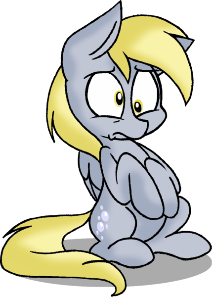 Size: 995x1392 | Tagged: safe, artist:strangiesleepy, derpibooru import, derpy hooves, pegasus, pony, disturbed, female, mare, reaction, simple background, solo