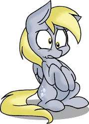 Size: 995x1392 | Tagged: safe, artist:strangiesleepy, derpibooru import, derpy hooves, pegasus, pony, disturbed, female, mare, reaction, simple background, solo