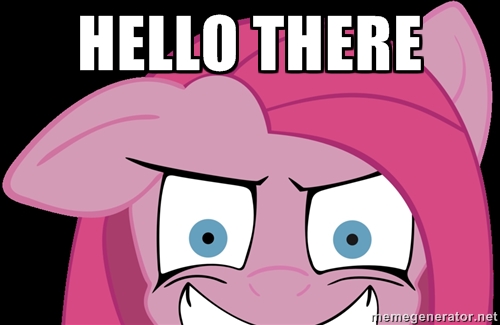 Size: 500x325 | Tagged: safe, derpibooru import, pinkie pie, earth pony, pony, black background, creepy, female, image macro, looking at you, mare, pinkamena diane pie, simple background, smiling, solo