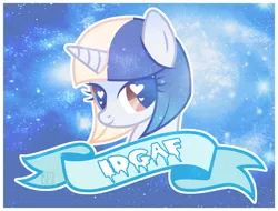 Size: 863x655 | Tagged: source needed, useless source url, safe, artist:disfiguredstick, derpibooru import, oc, unofficial characters only, pony, unicorn, banner, galaxy, heart eyes, idgaf, looking at you, smiling, solo, stars, subversive kawaii, wingding eyes