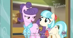 Size: 1152x607 | Tagged: coco pommel, derpibooru import, hub logo, meme, rarity takes manehattan, safe, screencap, suri polomare, youtube caption