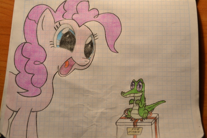 Size: 1024x682 | Tagged: safe, artist:ghostofwar909, derpibooru import, gummy, pinkie pie, traditional art