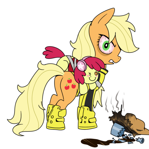 Size: 894x894 | Tagged: alcohol, apple bloom, applejack, artist:madmax, bloodshot eyes, chuck greene, crossover, dead rising, dead rising 2, dead rising 2: off the record, derpibooru import, katey greene, psychopath, semi-grimdark