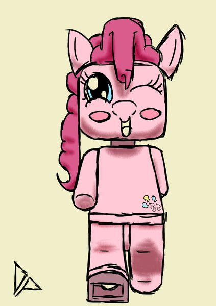 Size: 659x935 | Tagged: safe, artist:doggonepony, derpibooru import, pinkie pie, lego, minifig, solo, wink