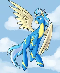 Size: 1200x1466 | Tagged: safe, artist:kaer-morhen, derpibooru import, misty fly, pegasus, pony, clothes, cloud, female, flying, mare, solo, uniform, wonderbolts, wonderbolts uniform