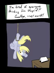 Size: 468x630 | Tagged: semi-grimdark, derpibooru import, derpy hooves, pegasus, pony, attempted suicide, backbend, dark comedy, derpygate, fail, female, funny, goodbye cruel world, grimderp, hanging, hanging (by neck), hung upside down, mare, noose, rope, saturday morning breakfast cereal, smbc, solo, suicide, suicide joke, upside down, we are going to hell, you're doing it wrong
