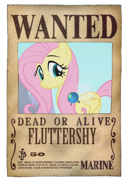 Size: 600x849 | Tagged: safe, artist:lightdegel, derpibooru import, fluttershy, parasprite, crossover, one piece, solo, tony tony chopper, wanted, wanted poster