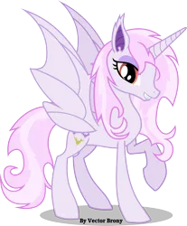 Size: 3173x3825 | Tagged: safe, artist:vector-brony, derpibooru import, fleur-de-lis, alicorn, bat pony, bat pony alicorn, pony, vampony, alicornified, bat ponified, bedroom eyes, cute, cute little fangs, fabulous, fangs, fleur-de-corne, grin, looking at you, race swap, raised hoof, raised leg, red eyes, smiling, solo, winged unicorn