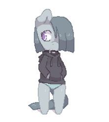 Size: 500x564 | Tagged: animated, artist:lonelycross, clothes, collar, hoodie, lonely inky, marble pie, panties, pixel art, safe, solo, striped underwear, underwear