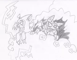 Size: 1012x790 | Tagged: artist:toon-n-crossover, bat wings, big boy the cloud gremlin, clothes, cloud, cloud gremlins, derpibooru import, hooves, idw, jacket, lightning, monochrome, ponified, runt the cloud gremlin, safe, storm, thunder, wings