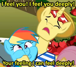 Size: 432x384 | Tagged: apple, derp, derpibooru import, duwang, edit, edited screencap, eyes closed, faic, flim, image macro, jojo's bizarre adventure, okuyasu nijimura, open mouth, rainbow dash, safe, screencap, squishy cheeks, the super speedy cider squeezy 6000, voice actor joke, wataru takagi, wide eyes