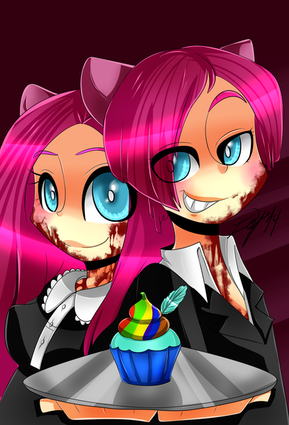 Size: 1250x1836 | Tagged: artist:deadsmileface, bubble berry, bubblepie, bubblini davinci berry, derpibooru import, eared humanization, fanfic:cupcakes, female, grimdark, human, humanized, light skin, male, pinkamena diane pie, pinkie pie, rule 63, selfcest, self ponidox, shipping, straight