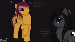 Size: 1920x1080 | Tagged: safe, artist:mrs-ponylicious, derpibooru import, oc, unofficial characters only, bedroom eyes, crying, female, fluffy, frown, heart, male, raised hoof, sad, shipping, smiling, smirk, straight