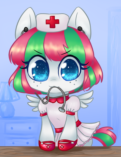 Size: 500x651 | Tagged: artist:bunnini, ask filly blossomforth, blossomforth, cute, female, filly, filly blossomforth, nurse, safe, solo