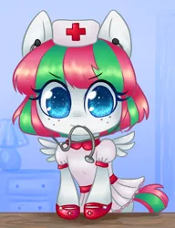 Size: 500x651 | Tagged: artist:bunnini, ask filly blossomforth, blossomforth, cute, female, filly, filly blossomforth, nurse, safe, solo