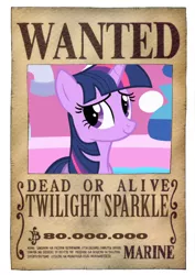 Size: 600x849 | Tagged: safe, artist:lightdegel, derpibooru import, twilight sparkle, crossover, nico robin, one piece, solo, wanted, wanted poster