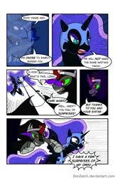 Size: 792x1224 | Tagged: artist:donzatch, blood, comic, comic:tale of twilight, dark magic, derpibooru import, fight, king sombra, magic, nightmare moon, princess luna, safe, sombra eyes, umbrum