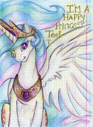 Size: 2031x2772 | Tagged: safe, artist:remains, derpibooru import, princess celestia, cute, cutelestia, graph paper, happy, paper, solo, tongue out, traditional art