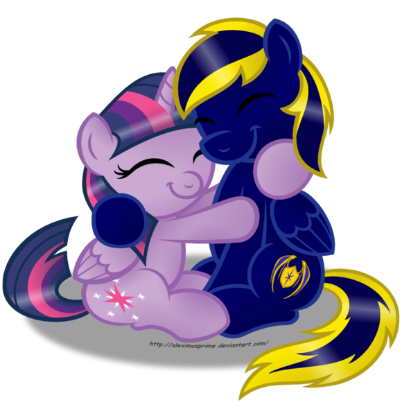 Size: 1024x1036 | Tagged: safe, artist:aleximusprime, derpibooru import, twilight sparkle, twilight sparkle (alicorn), oc, oc:zephyr, alicorn, pony, canon x oc, duo, fanart, female, hug, male, mare, simple background, straight, transparent background, twiphyr