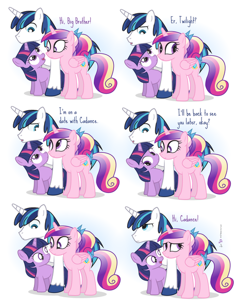 Size: 1250x1625 | Tagged: safe, artist:dm29, derpibooru import, princess cadance, shining armor, twilight sparkle, alicorn, pony, unicorn, comic, cute, dialogue, female, filly, julian yeo is trying to murder us, male, open mouth, trio, twiabetes, younger