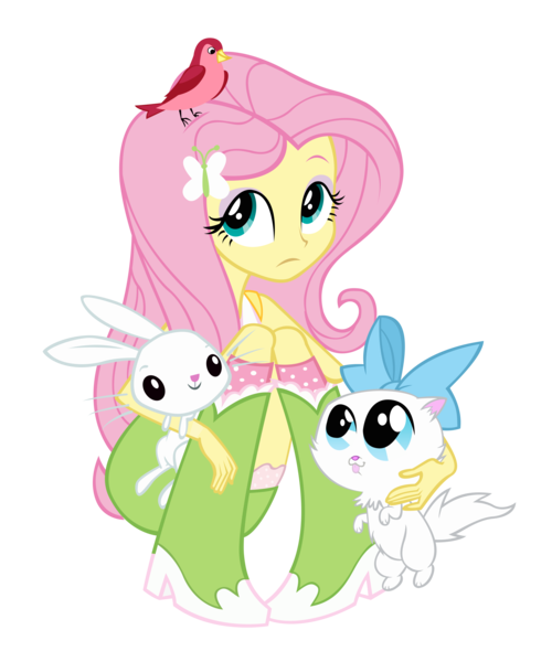 Size: 5000x6003 | Tagged: safe, artist:tardisbrony, derpibooru import, fluttershy, bird, cat, rabbit, equestria girls, absurd resolution, simple background, transparent background, vector