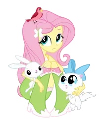 Size: 5000x6003 | Tagged: safe, artist:tardisbrony, derpibooru import, fluttershy, bird, cat, rabbit, equestria girls, absurd resolution, simple background, transparent background, vector