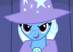 Size: 999x720 | Tagged: safe, derpibooru import, screencap, trixie, pony, unicorn, boast busters, female, mare, reaction image, smiling, solo