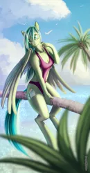 Size: 833x1600 | Tagged: anthro, anthro oc, artist:rublegun, beach, breasts, cleavage, clothes, derpibooru import, female, oc, oc:cloud-up, one-piece swimsuit, solo, solo female, suggestive, swimsuit, unofficial characters only