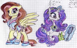 Size: 726x454 | Tagged: alternate costumes, alternate hairstyle, artist:remains, derpibooru import, fluttershy, graph paper, paper, rarity, safe, sketch, traditional art