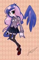 Size: 1129x1741 | Tagged: safe, artist:lessue, derpibooru import, princess luna, equestria girls, alternate costumes, floating wings, pixiv, solo, wings