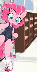 Size: 400x768 | Tagged: suggestive, artist:mariponihoney, derpibooru import, pinkie pie, pony, semi-anthro, bipedal, clothes, cute, diapinkes, female, one-piece swimsuit, school swimsuit, solo, solo female, sukumizu, swimsuit