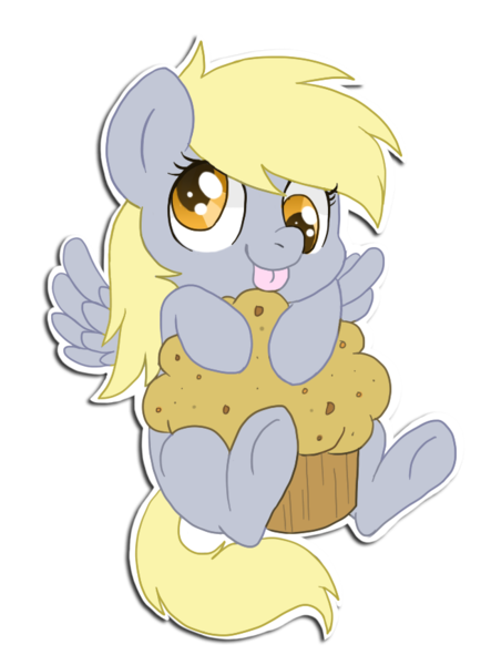 Size: 629x869 | Tagged: safe, artist:pawbit, derpibooru import, derpy hooves, pegasus, pony, :p, chibi, cute, derpabetes, female, mare, muffin, solo, tongue out