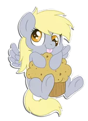 Size: 629x869 | Tagged: safe, artist:pawbit, derpibooru import, derpy hooves, pegasus, pony, :p, chibi, cute, derpabetes, female, mare, muffin, solo, tongue out