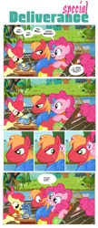 Size: 900x2088 | Tagged: safe, artist:pixelkitties, derpibooru import, apple bloom, big macintosh, crackle, derpy hooves, gummy, pinkie pie, dragon, earth pony, pony, pinkie apple pie, comic, dejarik, deliverance, floaty, hologram, lifejacket, male, piggie pie, stallion, star wars