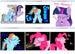 Size: 770x550 | Tagged: derpibooru, derpibooru import, exploitable meme, juxtaposition, juxtaposition win, meme, meta, pinkie pie, rainbow dash, safe, sneezing, sneezing fetish, twiface, twilight sparkle, x x everywhere