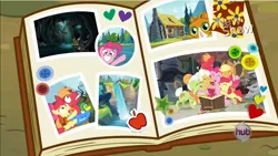 Size: 1592x896 | Tagged: safe, derpibooru import, screencap, apple bloom, applejack, big macintosh, goldie delicious, granny smith, pinkie pie, cat, earth pony, pony, pinkie apple pie, apple family, flish, male, picture, scariest cave in equestria, stallion, three eyed cavewanderer frog