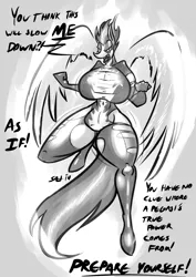 Size: 2893x4092 | Tagged: anthro, artist:saliantsunbreeze, big breasts, breasts, busty spitfire, commission, derpibooru import, female, huge breasts, impossibly large breasts, monochrome, solo, solo female, spitfire, suggestive, unguligrade anthro
