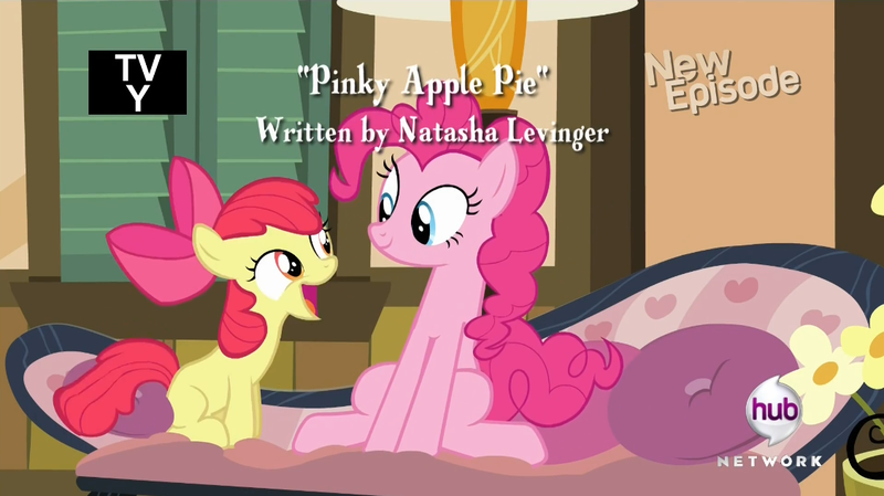 Size: 1127x632 | Tagged: safe, derpibooru import, screencap, apple bloom, pinkie pie, pinkie apple pie, misspelling