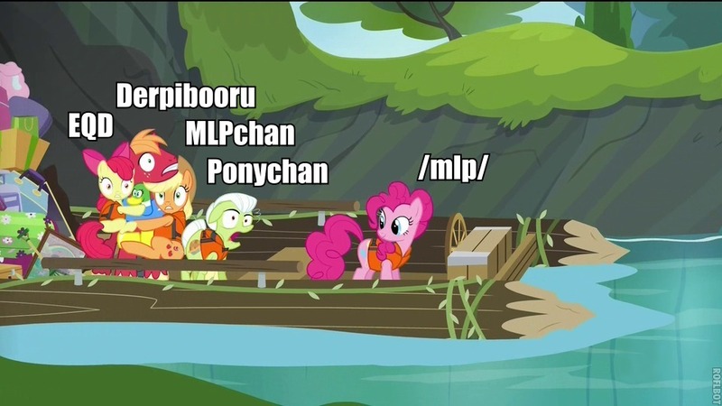 Size: 960x540 | Tagged: safe, derpibooru import, apple bloom, applejack, big macintosh, granny smith, pinkie pie, earth pony, pony, derpibooru, equestria daily, pinkie apple pie, /mlp/, imageboard, male, meme, meta, metaphor, mlpchan, ponychan, stallion