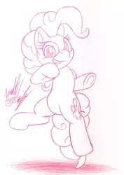 Size: 707x1000 | Tagged: safe, artist:fuzon-s, derpibooru import, pinkie pie, smile hd, gradient lineart, grin, looking at you, sketch, smiling, solo, traditional art, underhoof