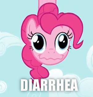 Size: 303x316 | Tagged: safe, derpibooru import, pinkie pie, pinkie apple pie, image macro, implied diarrhea, solo