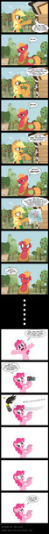 Size: 685x7334 | Tagged: safe, artist:niban-destikim, derpibooru import, applejack, big macintosh, pinkie pie, that friggen eagle, bald eagle, eagle, earth pony, pony, pinkie apple pie, applejacked, bermuda triangle, camera, comic, fourth wall, male, map, muscles, stallion, suddenly hands, sweet apple acres