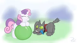 Size: 1920x1080 | Tagged: artist:dappercat-uk, ball, derpibooru import, diamond dog, diamond puppy, rover, safe, sweetie belle